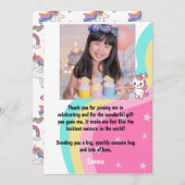 Rosa Einhorn Geburtstag Personalisiert Dankeskarte (Vorne/Hinten)