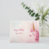 Rosa Einhorn Geburtstag Postkarte (Stehend Vorderseite)