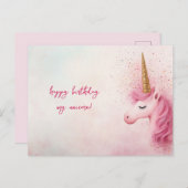 Rosa Einhorn Geburtstag Postkarte (Vorne/Hinten)