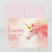 Rosa Einhorn Geburtstag Postkarte (Vorne/Hinten)