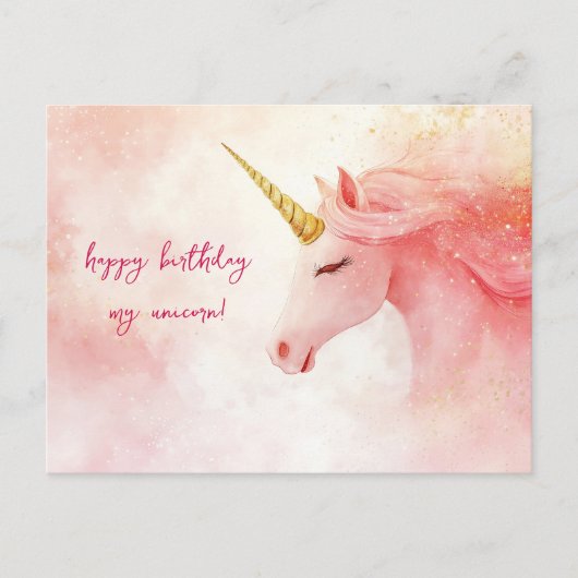 Rosa Einhorn Geburtstag Postkarte (Vorderseite)
