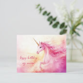 Rosa Einhorn Geburtstag Postkarte (Stehend Vorderseite)