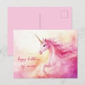 Rosa Einhorn Geburtstag Postkarte (Vorne/Hinten)