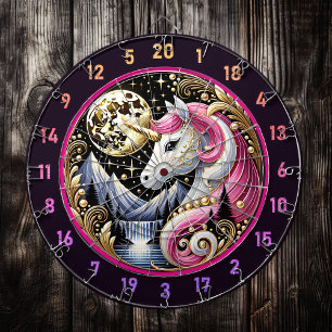 Rosa Einhorn glänzt unter Goldenem Mond Dartscheibe