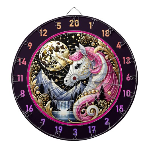 Rosa Einhorn glänzt unter Goldenem Mond Dartscheibe (vorne)