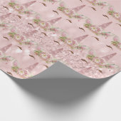 Rosa Einhorn Glitzer Bläsergoldblüte Süß 16. Geschenkpapier (Ecke)