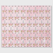 Rosa Einhorn Glitzer Blumengrau Park Silberne Rose Geschenkpapier (Flach)