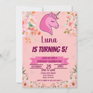 Rosa Einhorn Glitzer Confetti Geburtstagsparty Einladung