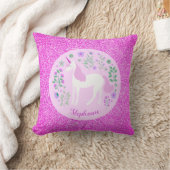 Rosa Einhorn Glitzer Personalisierter Name Kissen (Decke)