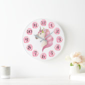 Rosa Einhorn Hübsch Girly Pastel Floral Große Wanduhr (Zuhause)