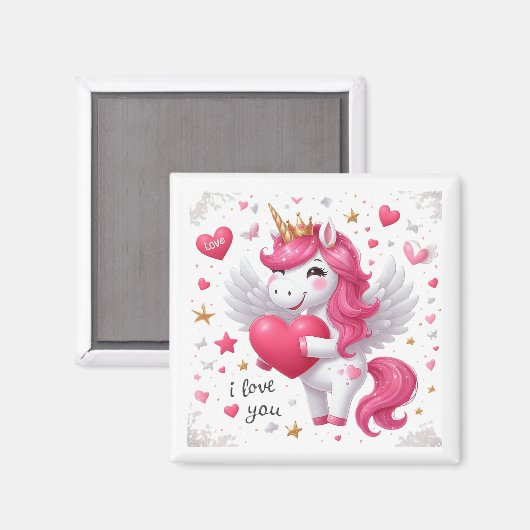Rosa Einhorn I Liebe Magnet (Vorderseite/Rückseite)