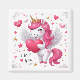 Rosa Einhorn I Liebe Magnet