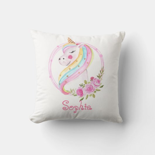 Rosa Einhorn Kinder Niedliches Kinderzimmer Kissen (Vorderseite)