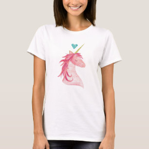 Rosa Einhorn-Magie mit Herzen T-Shirt
