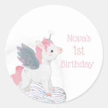 Rosa Einhorn mit Aufklebern zum Einhorn von Flügel