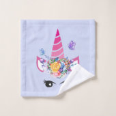 Rosa Einhorn mit Blumenkronen und Schmetterlingen Badhandtuch Set (Waschlappen)