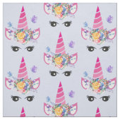 Rosa Einhorn mit Blumenkronen und Schmetterlingen Stoff (Muster)