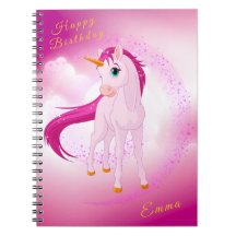 Rosa Einhorn-Notebook - Personalisiertes Geburtsta