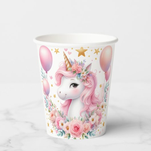 Rosa Einhorn Pappbecher (Rückseite)