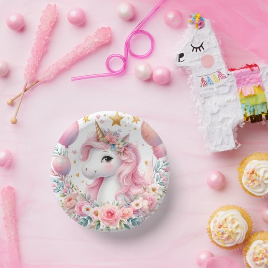 Rosa Einhorn Pappteller (Party)