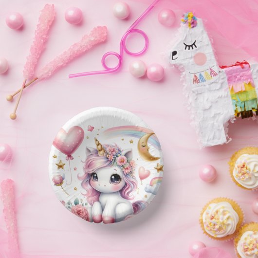 Rosa Einhorn Pappteller (Party)