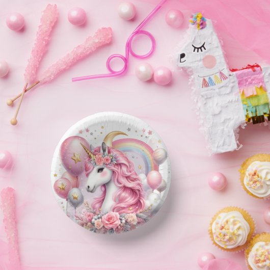 Rosa Einhorn Pappteller (Party)