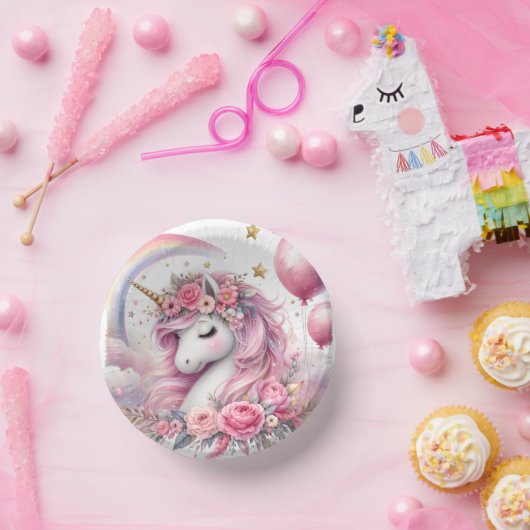 Rosa Einhorn Pappteller (Party)