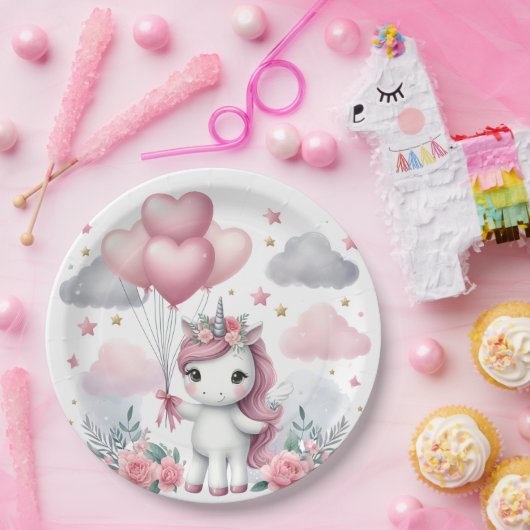 Rosa Einhorn Pappteller (Party)