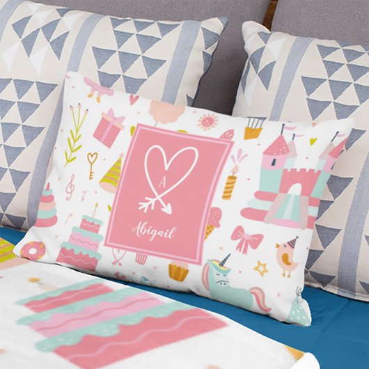 Rosa Einhorn Party Muster Mit Monogramm Girl Kinde Dekokissen