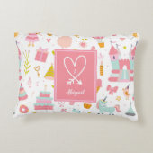 Rosa Einhorn Party Muster Mit Monogramm Girl Kinde Dekokissen (Rückseite)