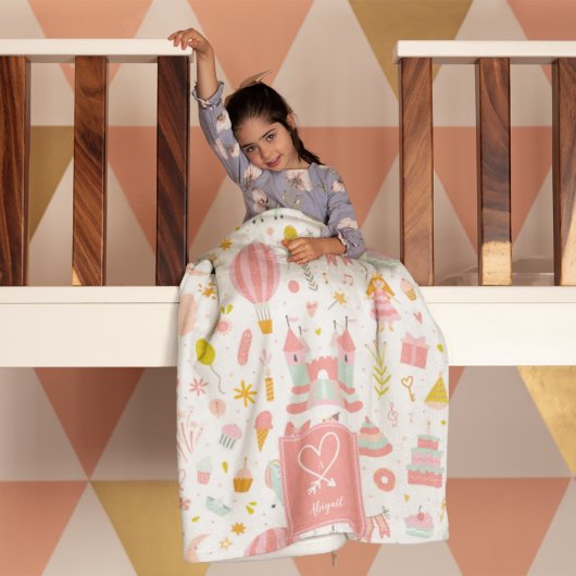 Rosa Einhorn Party Muster Mit Monogramm Girl Kinde Fleecedecke