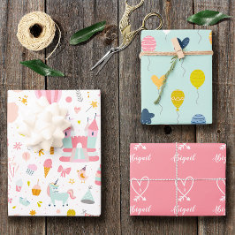 Rosa Einhorn Party Muster Mit Monogramm Girl Kinde Geschenkpapier Set