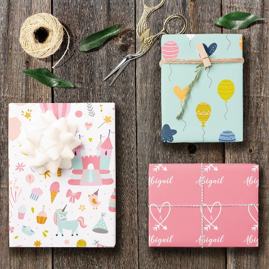 Rosa Einhorn Party Muster Mit Monogramm Girl Kinde Geschenkpapier Set
