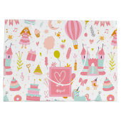 Rosa Einhorn Party Muster Mit Monogramm Girl Kinde Große Geschenktüte (Rückseite)