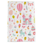 Rosa Einhorn Party Muster Mit Monogramm Girl Kinde Mittlere Geschenktüte (Rückseite)