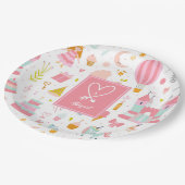 Rosa Einhorn Party Muster Mit Monogramm Girl Kinde Pappteller (Schrägansicht)