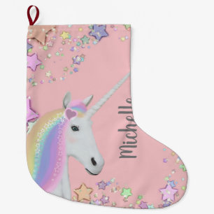 Rosa Einhorn Pastel Stars Personalisiert Großer Weihnachtsstrumpf
