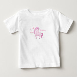 Rosa Einhorn Personalisierte Schmetterlinge Name G Baby T-shirt