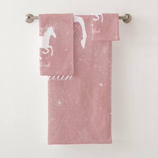 Rosa Einhorn Personalisiertes Badetuch Set (Insitu)