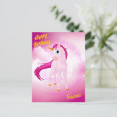 Rosa Einhorn Postkarte - Personalisiertes Geburtst (Stehend Vorderseite)