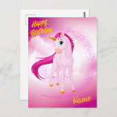 Rosa Einhorn Postkarte - Personalisiertes Geburtst (Vorne/Hinten)
