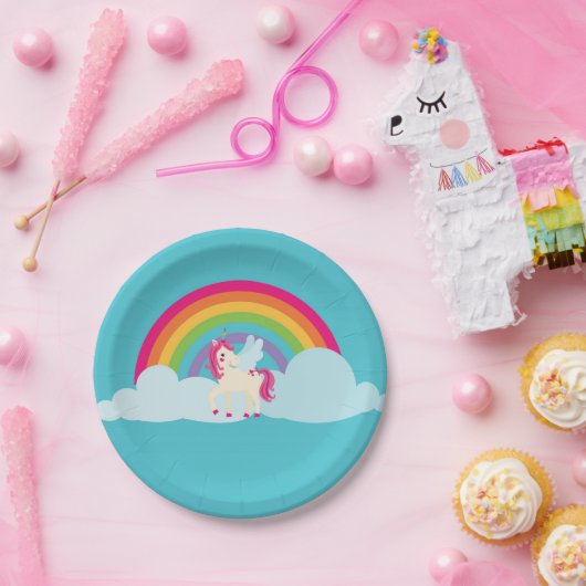 Rosa Einhorn-Regenbogen-Pappteller Pappteller (Party)