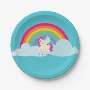 Rosa Einhorn-Regenbogen-Pappteller Pappteller