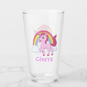 Rosa Einhorn Regenbogen Personalisierter Name Glas (Rückseite)