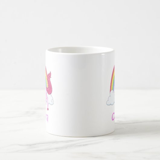 Rosa Einhorn Regenbogen Personalisierter Name Kaffeetasse (Mittel)