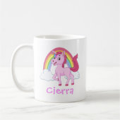 Rosa Einhorn Regenbogen Personalisierter Name Kaffeetasse (Links)
