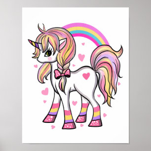 Rosa Einhorn-Regenbogenblase Poster