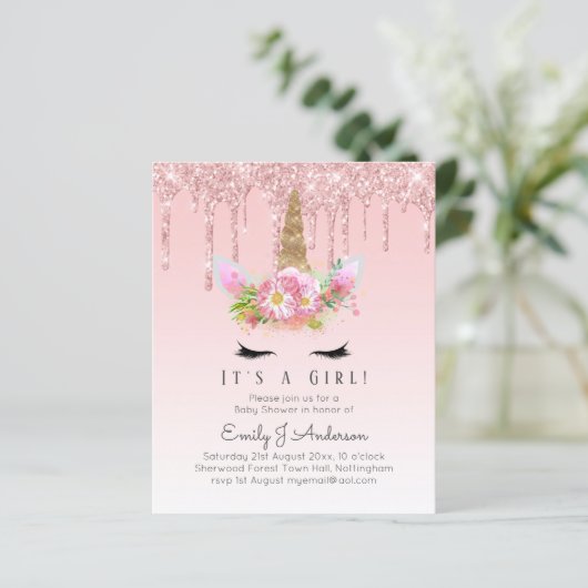 Rosa Einhorn Rose Gold Dripping Glitzer Baby Girl (Stehend Vorderseite)