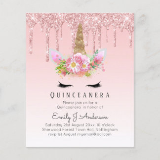 Rosa Einhorn Rose Gold Tropfen Glitzer QUINCEANERA