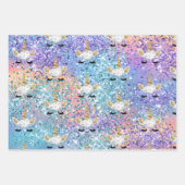 Rosa Einhorn Sparkle Lila Aqua Glitzer Confetti Geschenkpapier Set (Vorderseite)